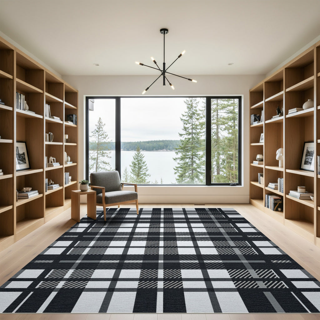 Monochromatic Black And White Plaid Rug