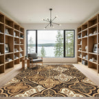 Elegant Gold and Brown Quatrefoil Medallion Rug