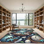 Whimsical Blue Dinosaur Hatching Egg Scene Rug