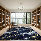Golden Starry Night Sky Swirl Rug