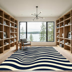 Modern Navy and Cream Wavy Stripe Rug
