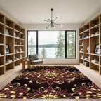Golden Chrysanthemum Burgundy Floral Medallion Rug