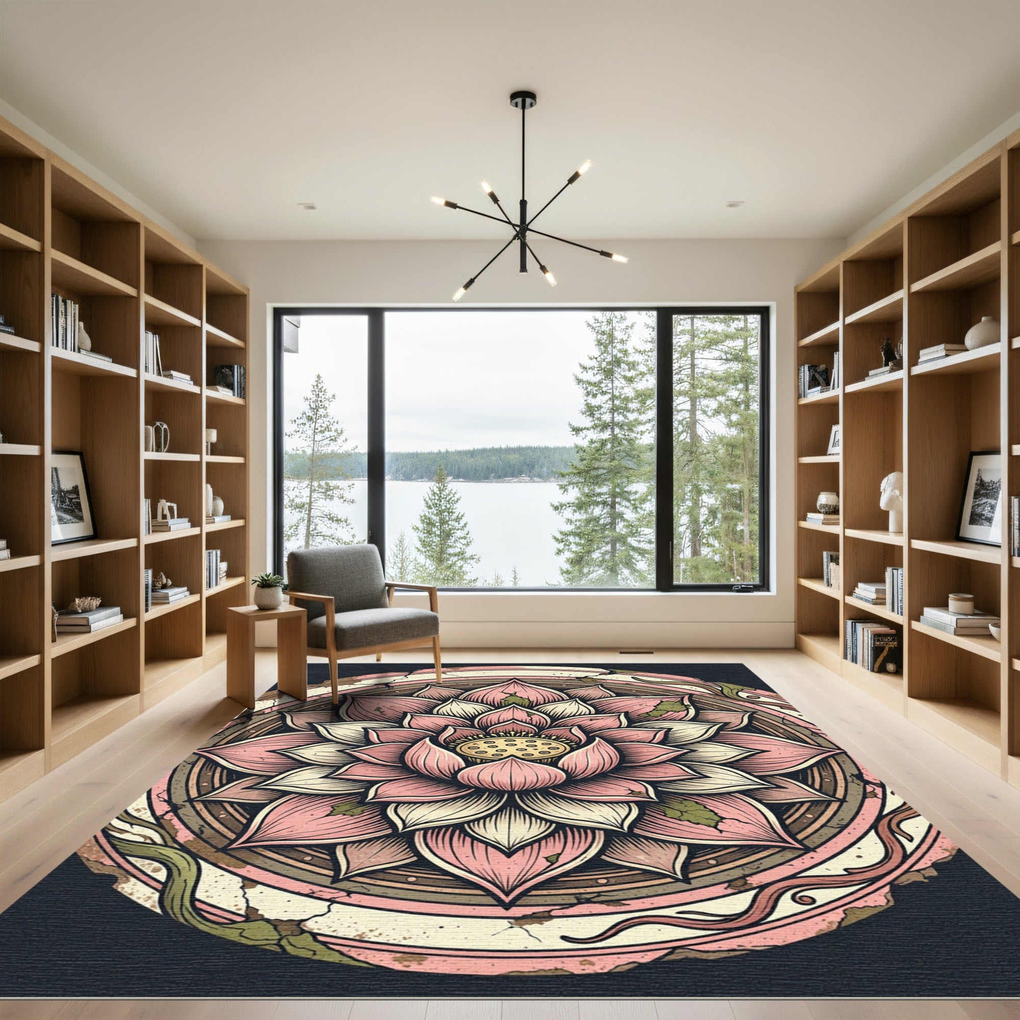 Distressed Pink Lotus Floral Mandala Rug
