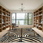 Abstract Tan and Black Zebra Stripe Rug