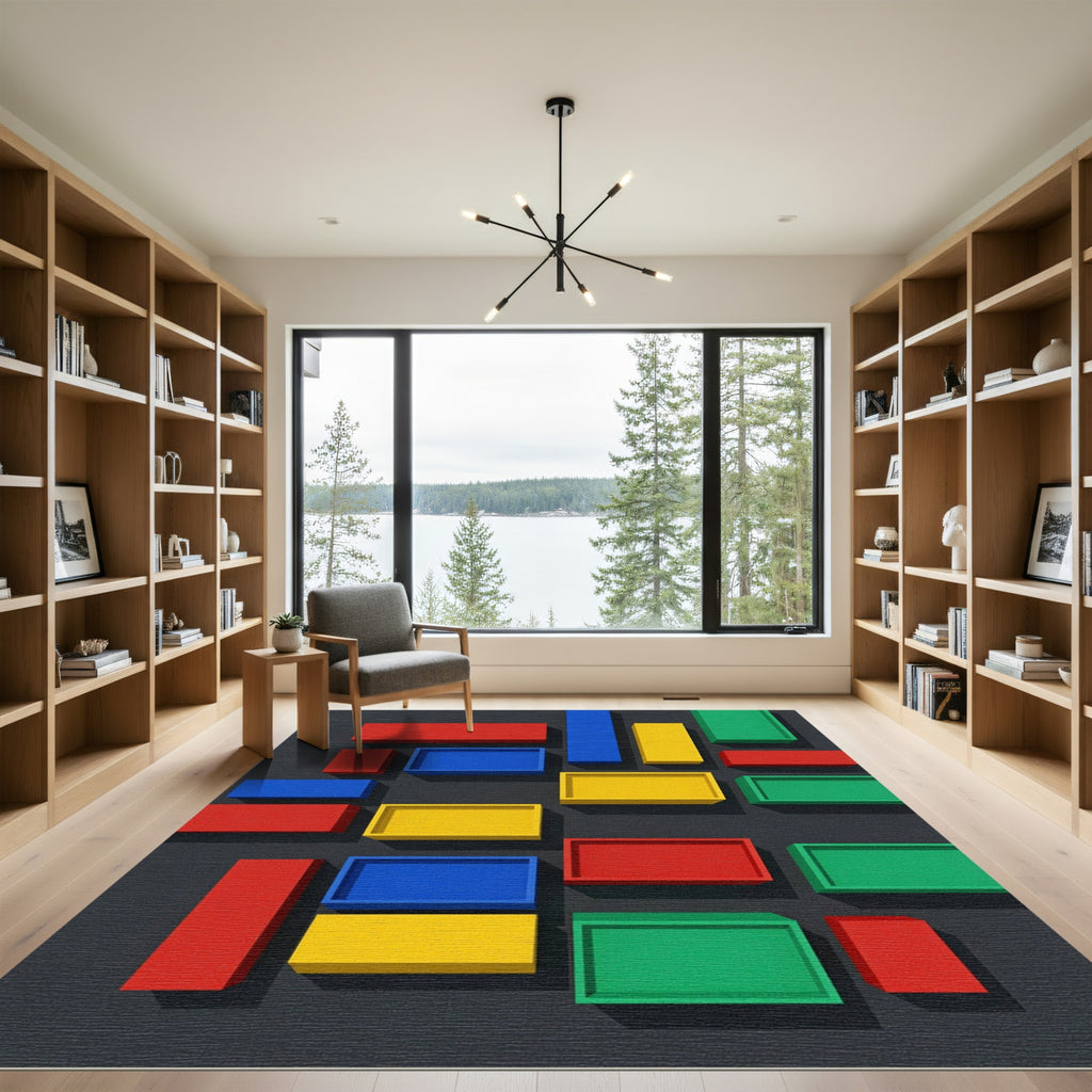 Modern Primary Color Geometric Block Rug