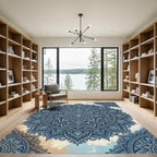 Intricate Navy and Pale Blue Mandala Rug