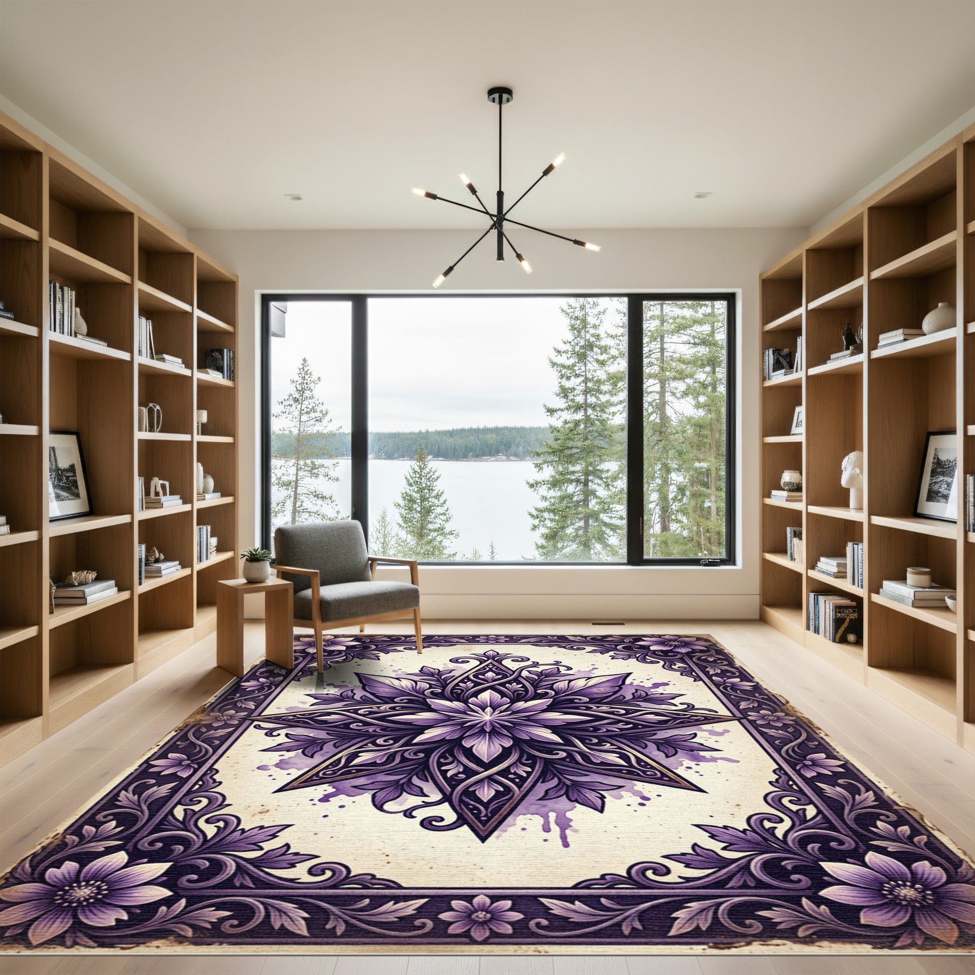Elegant Purple Floral Star Medallion Rug