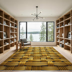 Golden Interwoven Basketry Texture Rug