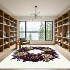 Burgundy Cream Floral Wreath Round Rug