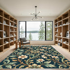 Elegant Dark Teal Floral Scroll Tapestry Rug