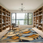 Textured Ochre and Beige Brush Strokes Rug