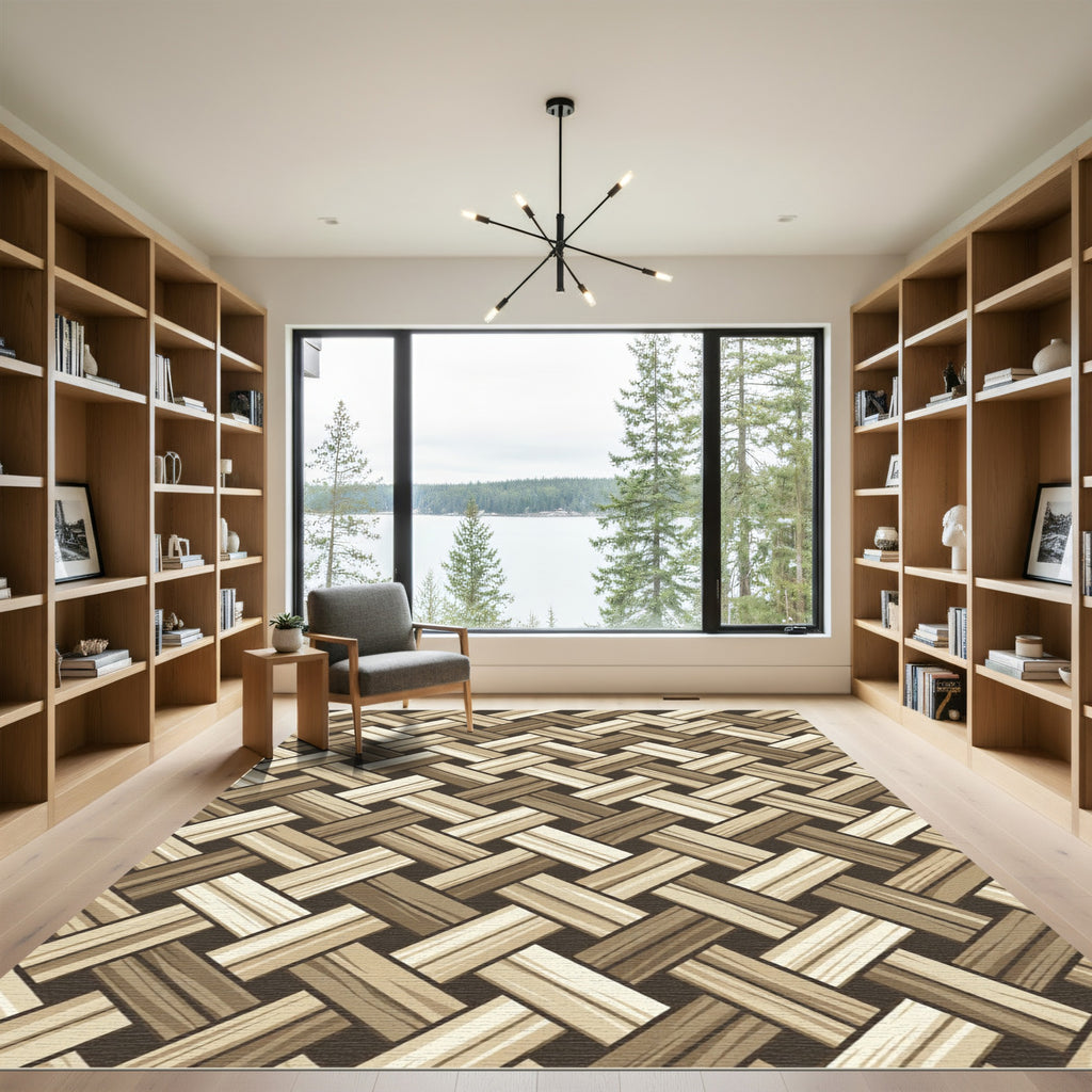 Neutral Woven Basket Weave Texture Rug