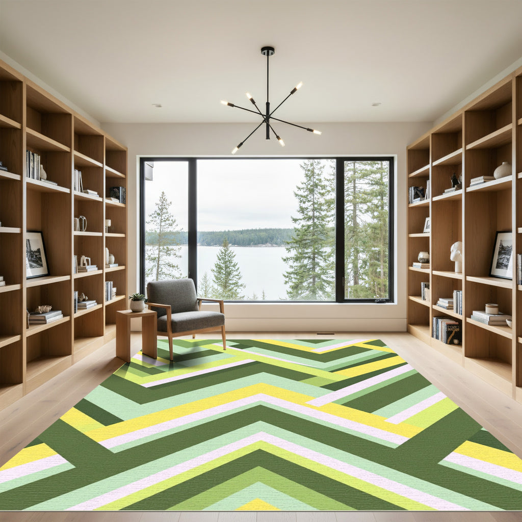 Modern Green Yellow Chevron Geometric Rug