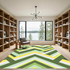 Modern Green Yellow Chevron Geometric Rug