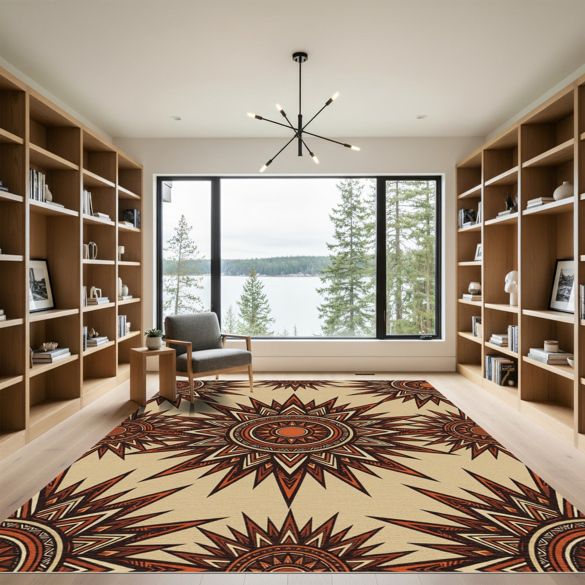 Earthy Terracotta Sunburst Geometric Medallion Rug