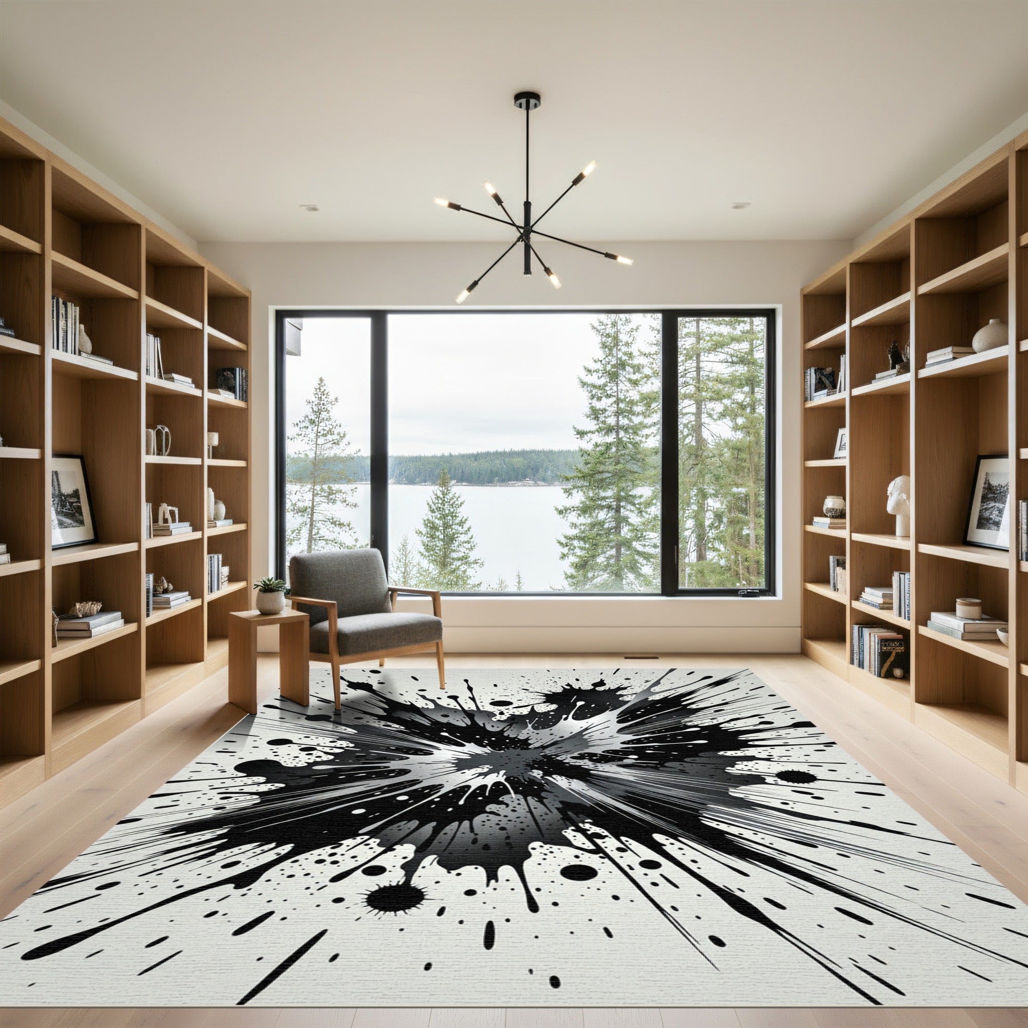Monochrome Artistic Abstract Ink Splatter Rug