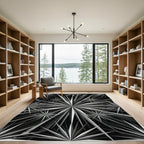 Sharp Black White Starburst Rays Rug