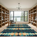 Navajo Teal Orange Geometric Stripes Rug