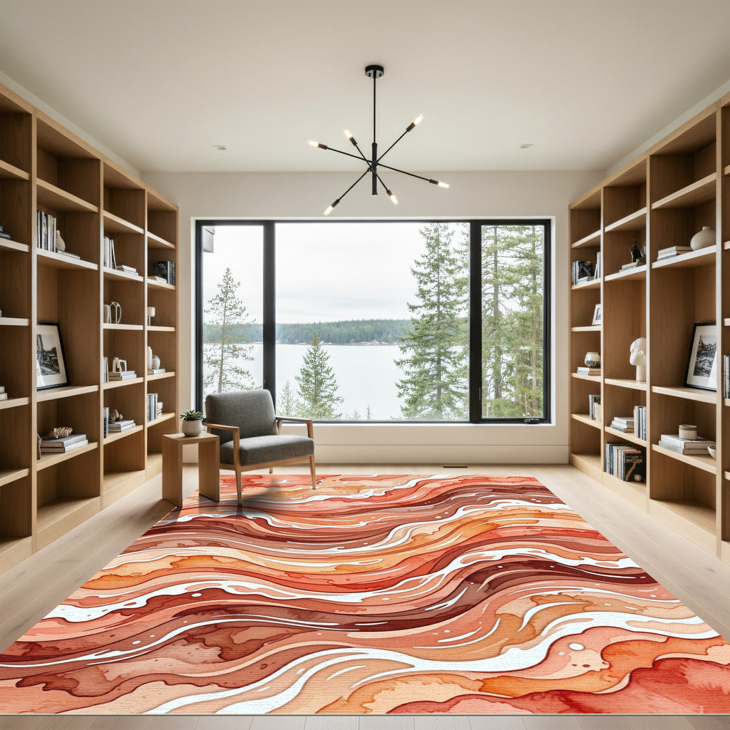 Abstract Burnt Orange Flowing Wave Rug