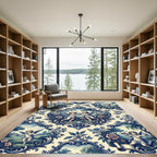 Charming Blue Cherub Toile Scroll Garden Rug