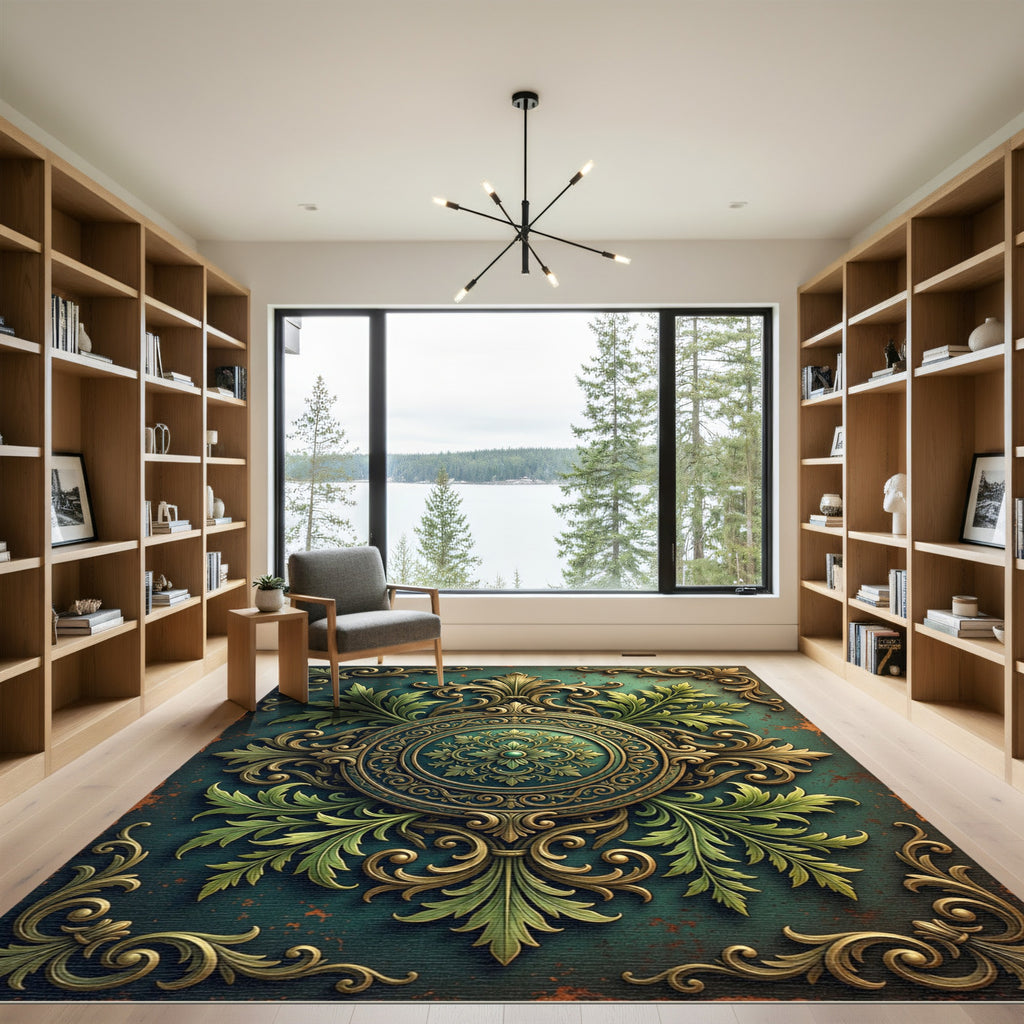 Emerald Ornate Baroque Floral Medallion Rug