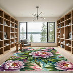 Blushing Peony Watercolor Floral Art Rug
