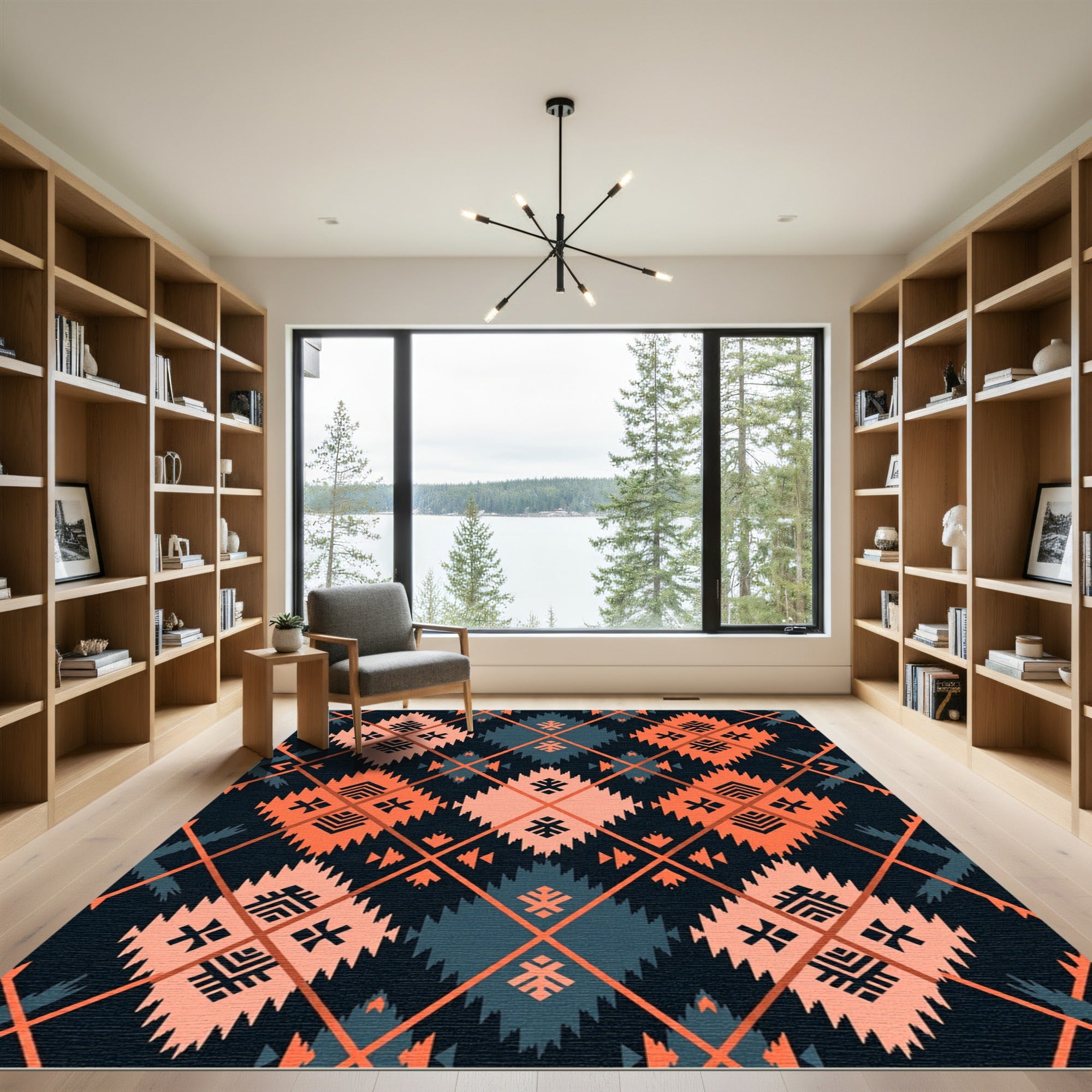 Terracotta and Slate Geometric Diamond Weave Rug