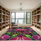 Vibrant Magenta Orchid Tropical Foliage Rug