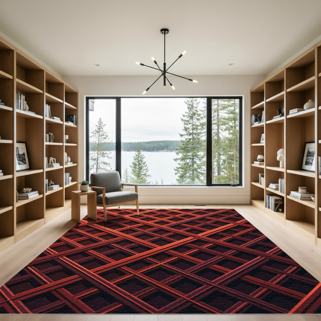 Copper Geometric Lattice Grid Rug