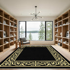 Golden Baroque Floral Scroll Frame Rug