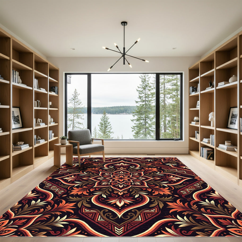 Floral Sunset Ornate Botanical Medallion Rug