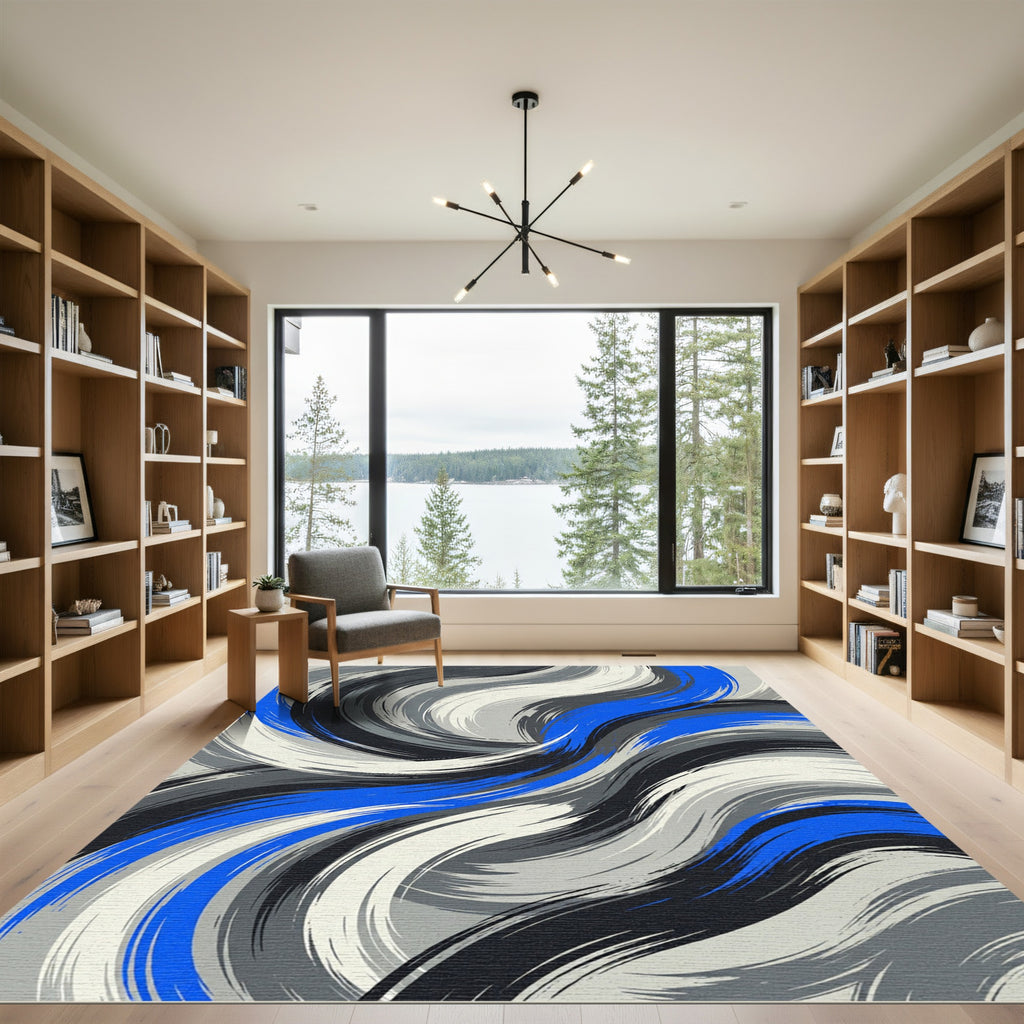Bold Blue Swirl Abstract Rug