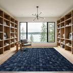 Textured Midnight Blue Woven Grid Rug