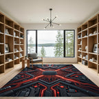 Cybernetic Red Circuit Neon Abstract Rug