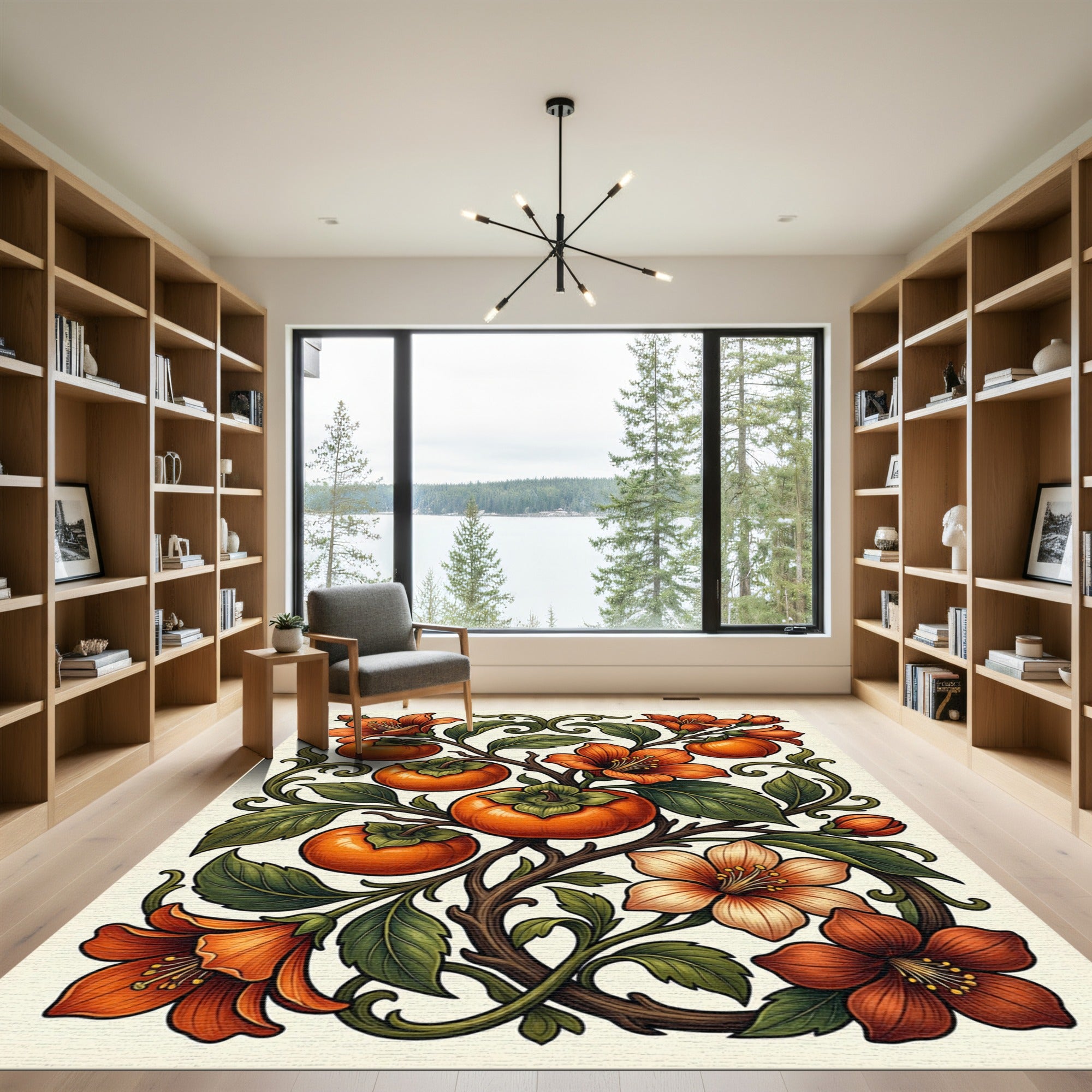 Vibrant Orange Persimmon Floral Garland Rug