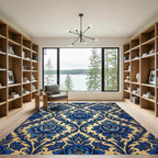 Cobalt Blue Floral Scroll Damask Rug