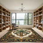 Ornate Gold Acanthus Leaf Foliage Medallion Rug