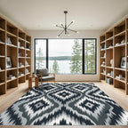 Monochrome Abstract Ikat Diamond Jacquard Rug