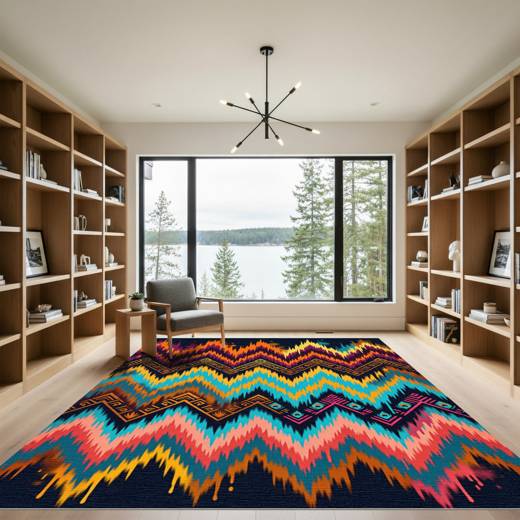 Vibrant Abstract Zigzag Boho Multicolored Tapestry Rug