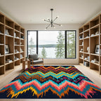 Vibrant Abstract Zigzag Boho Multicolored Tapestry Rug