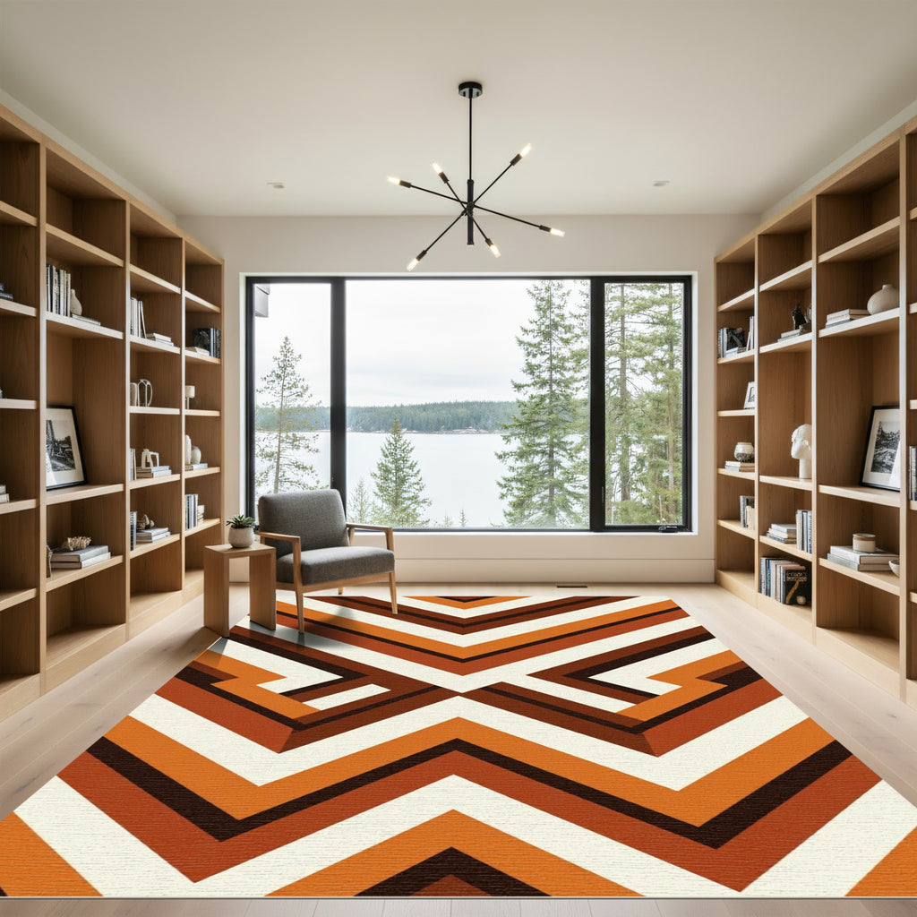 Retro Orange Brown Chevron Rug