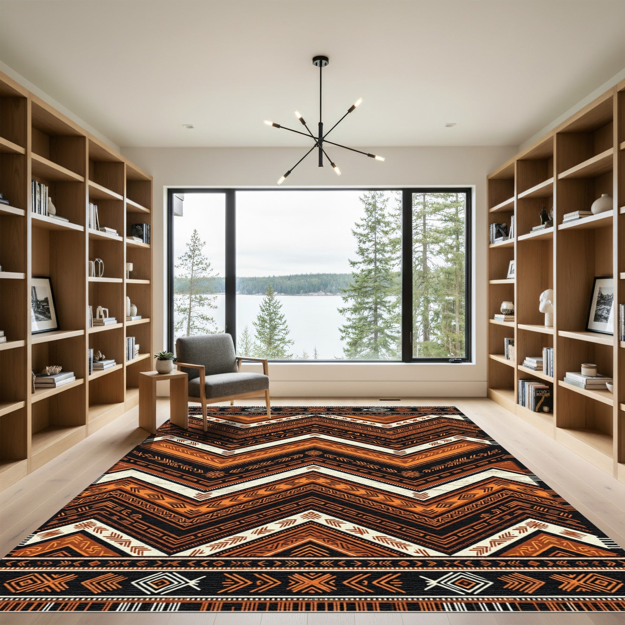 Earthy Copper Chevron Tribal Geometric Rug