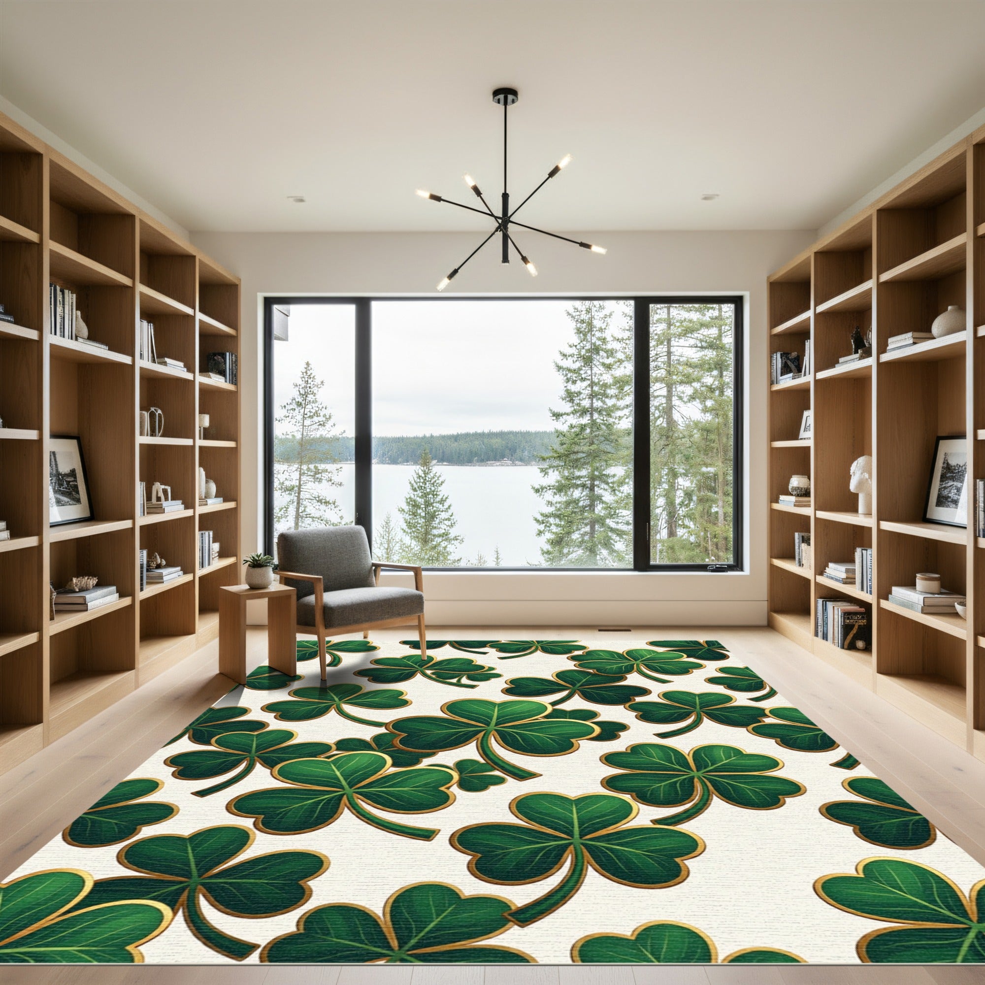 Golden Trim Emerald Shamrock Clover Rug