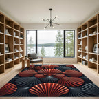 Crimson Grey Shell Collage Statement Rug
