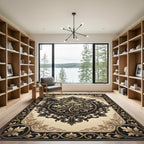 Elegant Black and Gold Acanthus Medallion Rug