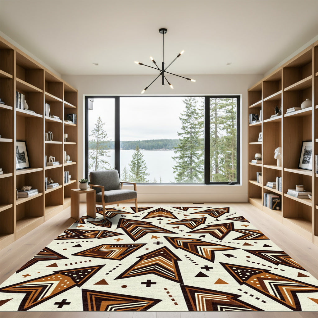 Abstract Earth Tone Geometric Arrow Composition Rug