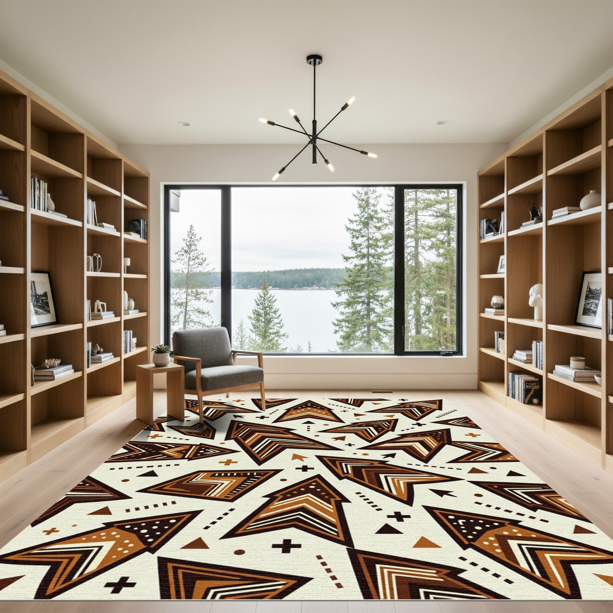 Abstract Earth Tone Geometric Arrow Composition Rug