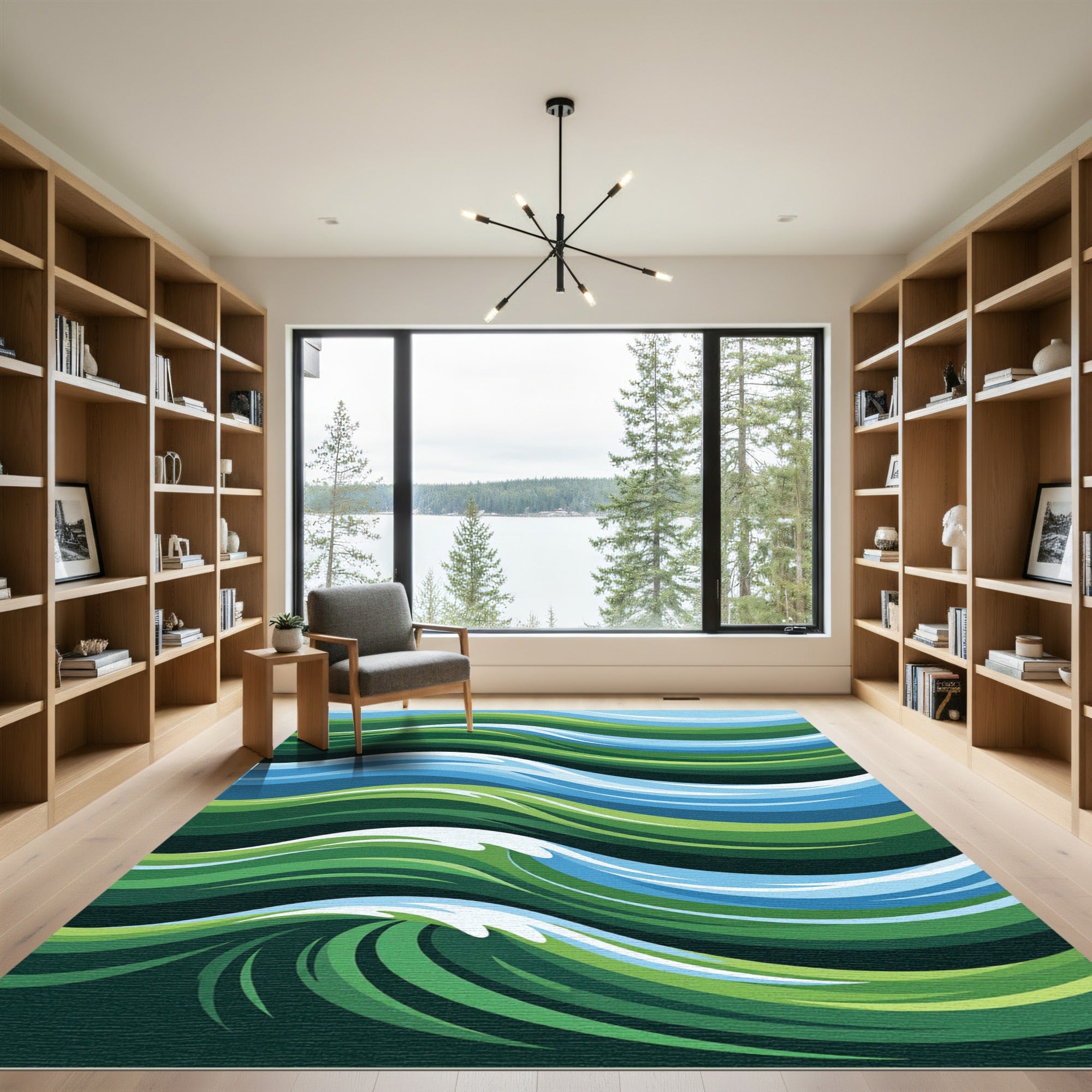 Abstract Emerald Ocean Flowing Wave Rug