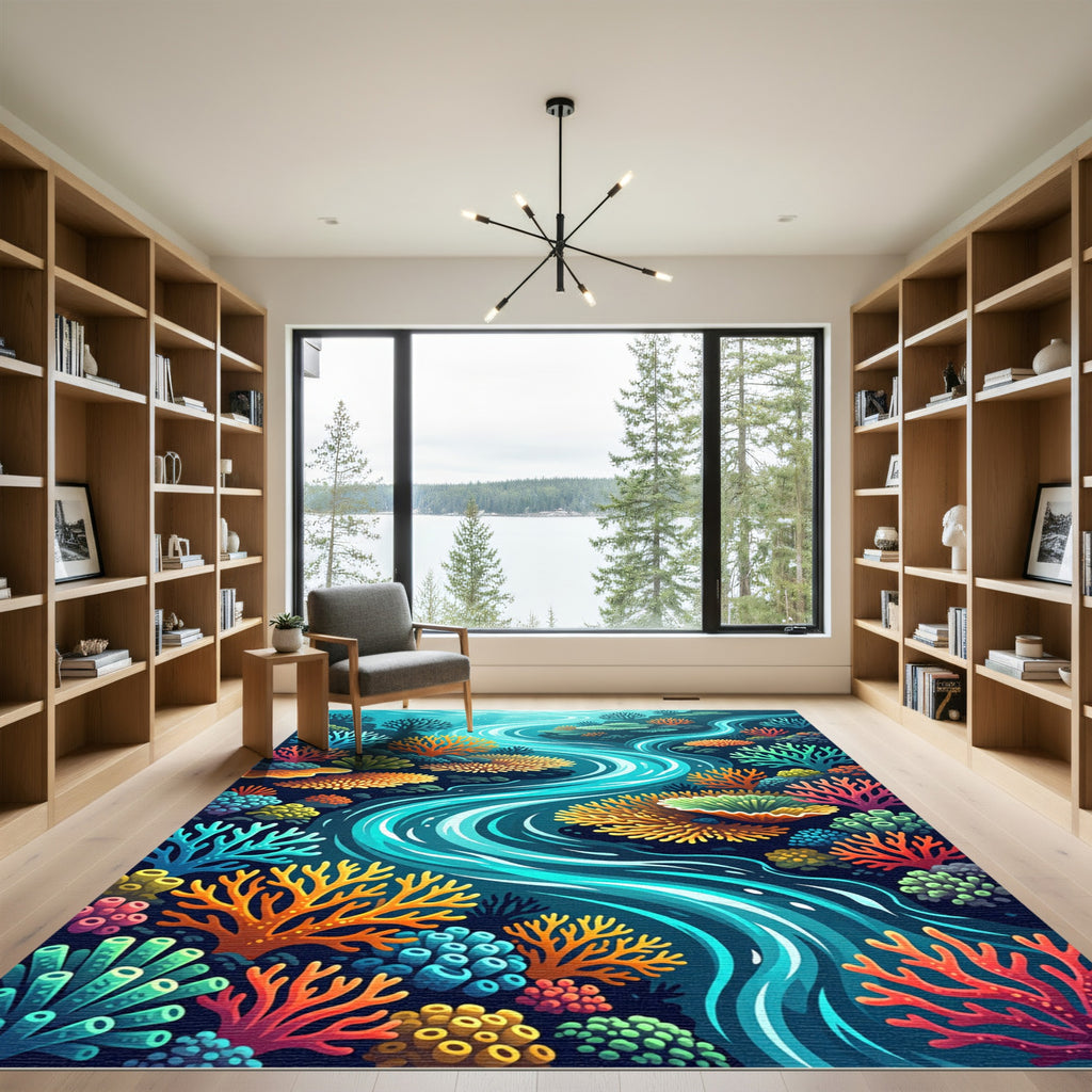 Vibrant Coral Reef Aquatic Stream Rug