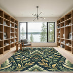Ornate Green Gold Acanthus Scroll Rug